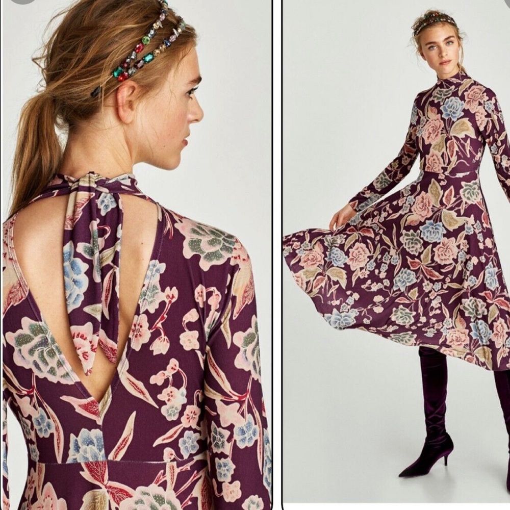 ZARA long sleeve high color dress- floral maxi